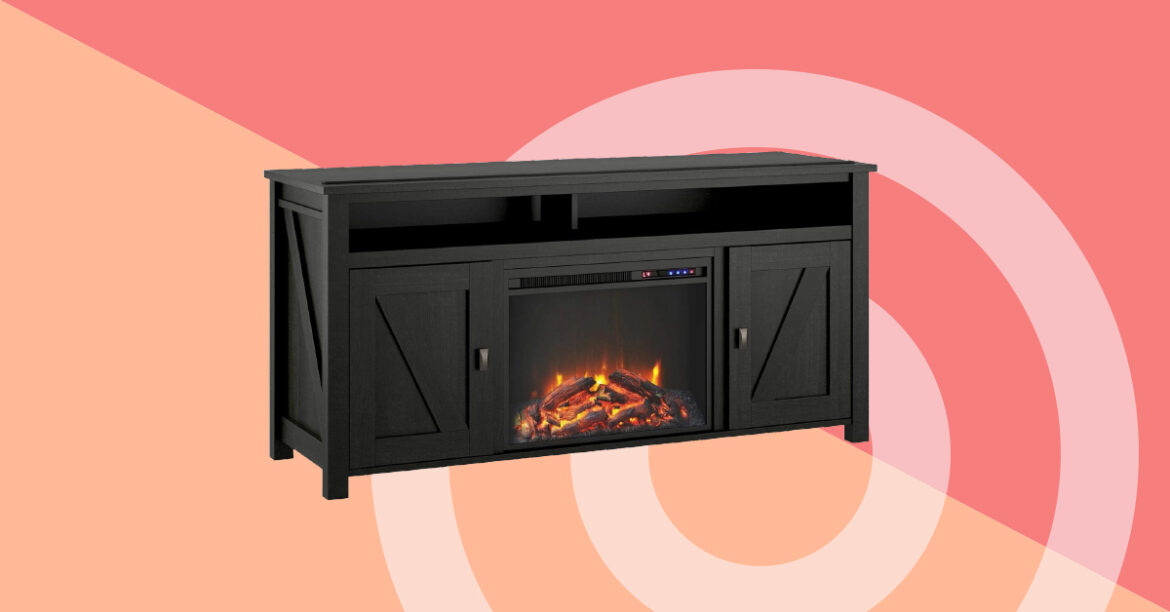 A stylish best TV stand fireplaces in a cozy living room, blending modern design with a warm, flickering electric fireplace below a flat-screen TV.