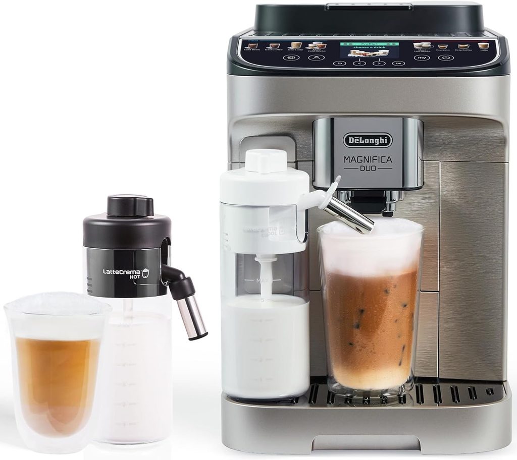 The Best Drip Coffee Maker — De’Longhi Magnifica Duo coffee machine featuring a sleek countertop design and automated brewing functions for convenient coffee preparation at home.