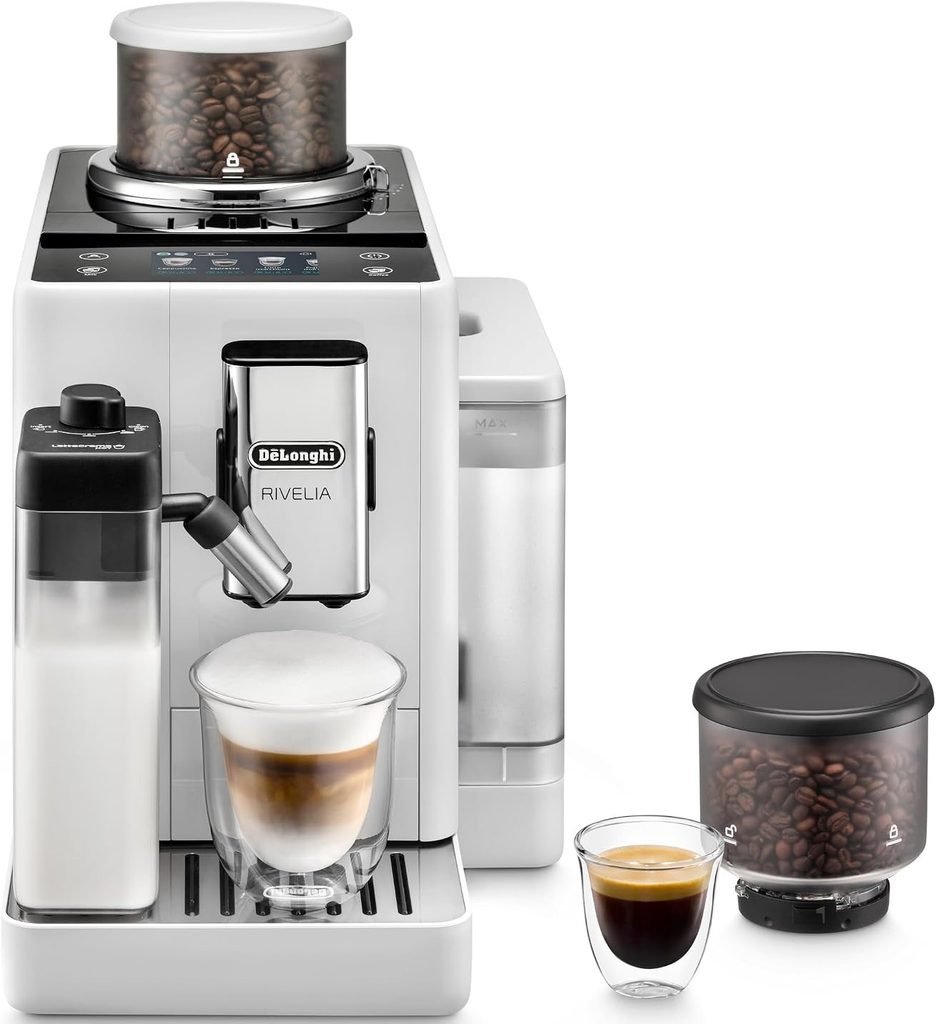 The Best Automatic Coffee Machine — De’Longhi Rivelia Espresso Machine showcasing its elegant compact design, intuitive controls, and automatic coffee-making features for a refined home brewing experience.