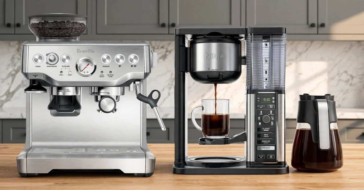 The Best Coffee Maker — A stylish selection of coffee makers arranged on a kitchen countertop, highlighting modern brewing designs for preparing fresh coffee at home.