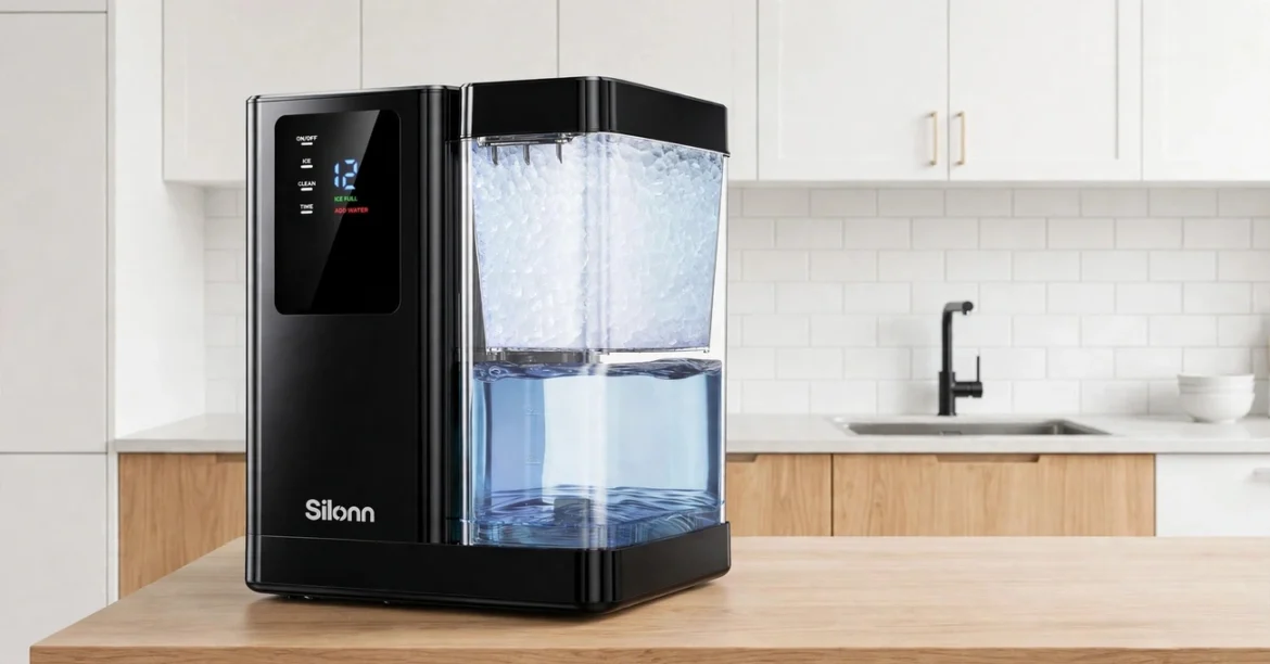 Best ice maker feature image showcasing a modern countertop appliance designed to produce fresh ice conveniently at home.