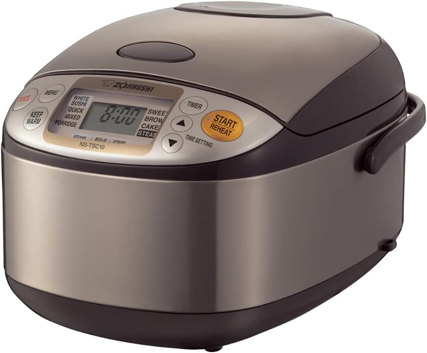 The Best Rice Cooker — Zojirushi NS-TSC10 Rice Cooker featuring a compact design, digital controls, and a convenient cooking basket for everyday meals.