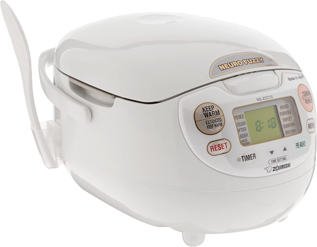The Best Rice Cooker — Zojirushi NS-ZCC10 Rice Cooker featuring a sleek design, intuitive digital controls, and a spacious cooking interior for everyday meals.