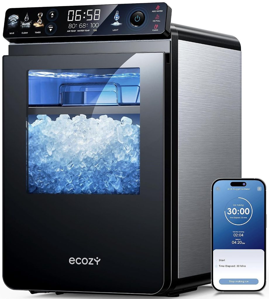The Best Nugget Ice Maker — ecozy IM-NS451B Nugget Ice Maker featuring a modern countertop design for producing chewable nugget ice at home.